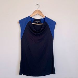 BCBGMaxAzria Tank Top Muscle Tee Black & Blue Cowl Neck